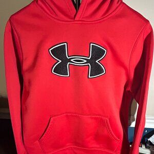 Under Armour Youth XL Hoodie Red Black Logo Pullover Sweatshirt YXL
